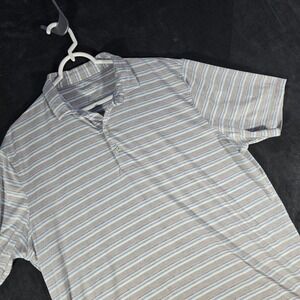 Johnnie-O Striped Polo Shirt Short Sleeve Casual Modern Fit Gray Blue L